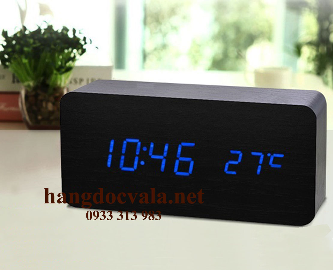 Đồng hồ led cục gỗ hình chữ nhật cỡ lớn
